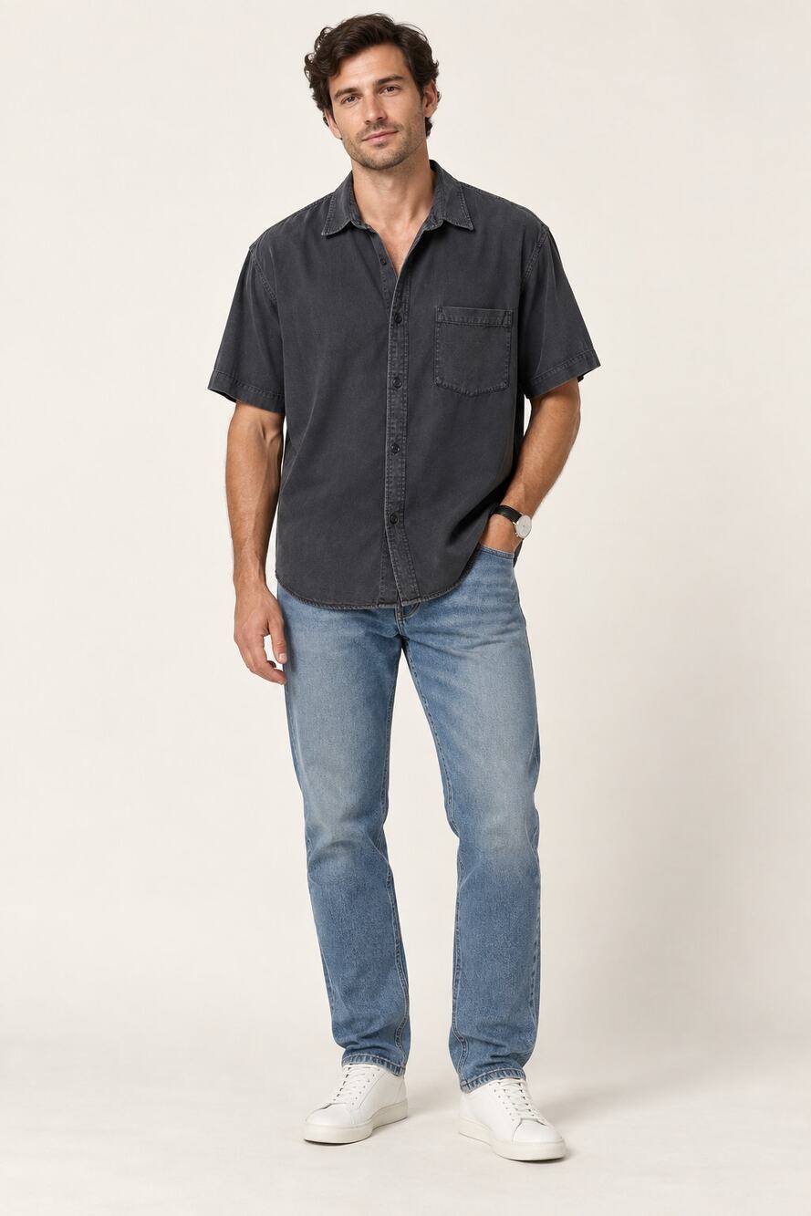 Buck Mason Draped Twill One Pocket Shirt Men's XXL Faded Black Short Sleeve